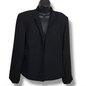 Size 12 Studio I Black Blazer Green Satin Lined Open Front Style Classic